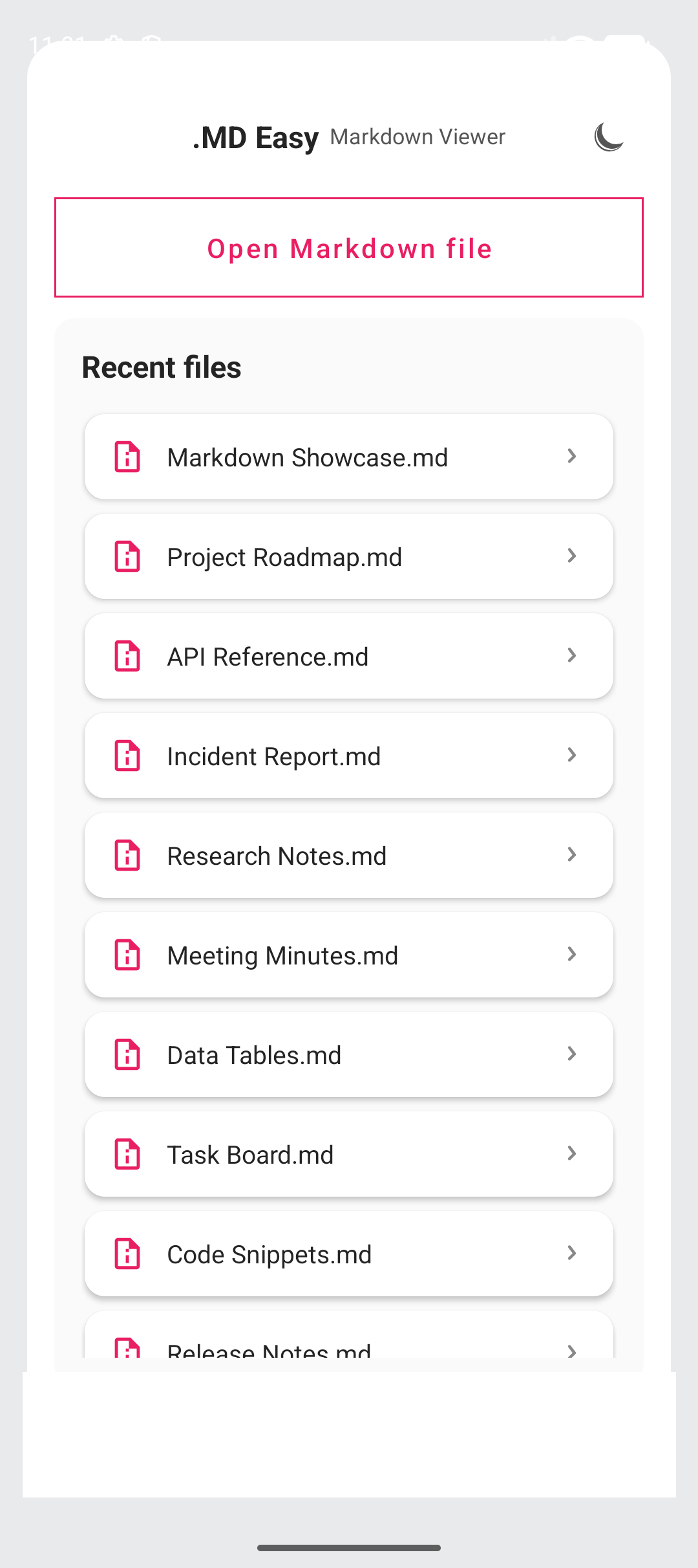Recent rich Markdown files